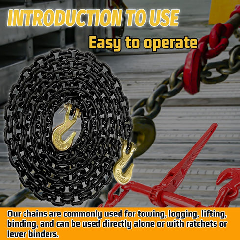 G80 5/16" Tow Chain, 15 Ft Heavy Duty Chains with Clevis Grab Hooks, 4900 Lbs Working Load Limit for Towing