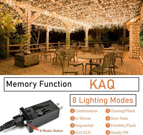66FT 200LED Christmas String Lights, Waterproof, Extendable Twinkle Fairy Lights with 8 Modes & Timer for Garden,