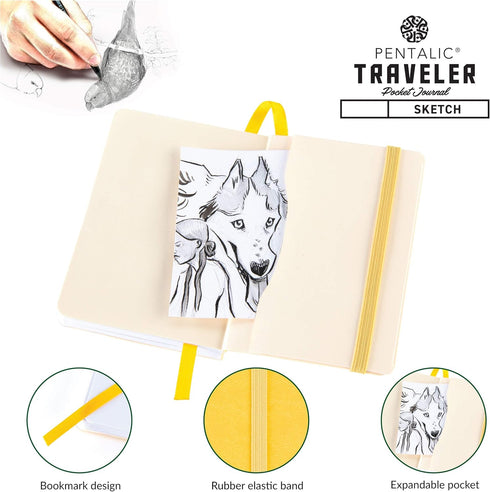 Pentalic Pocket Sketchbook: 3" x 4" Traveler Journal, 160 Pages, Yellow Gold