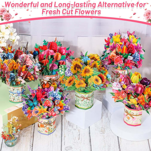 6 Pack 3D shynek Paper Flower Pop Up Cards, Flower Bouquet Card Popup Greeting Cards for Mother's Day, Graduation