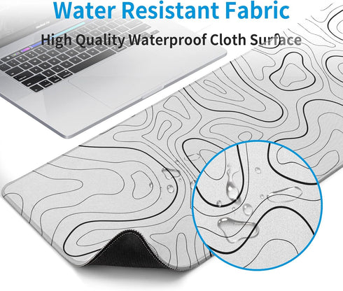 White Big Mousepad for Gaming, Large Topographic Map Washable Desk Pad, Office Supplies and Decor, 31.5''x11.8''
