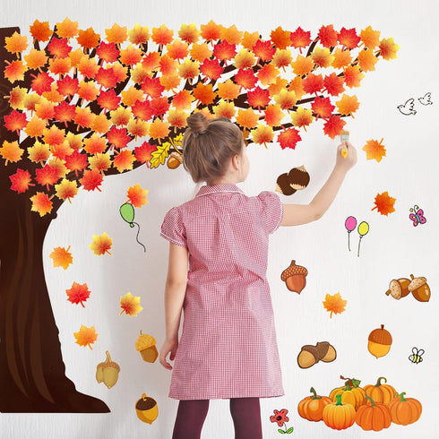 Zonon 128 Pcs Fall Classroom Tree Bulletin Board Set, Woodland Whimsy Autumn Trees and Scarecrow Cutouts