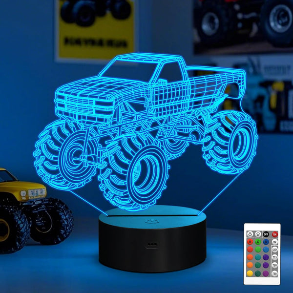 3D Night Lights for Children, Kids Night Lamp, Monster Trucks for Boys,