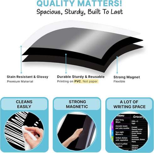 Magnetic Dry Erase Blackboard Set, 11.5x15" Black Board for Home, Office & Classroom, Includes 6 Fine Tip Markers