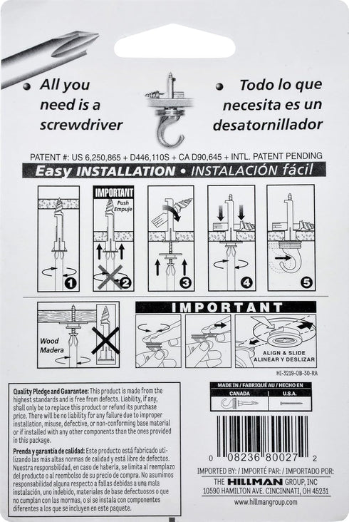 The Hillman Group 122415 White Driller Hook Ceiling Hanger, 1-Pack