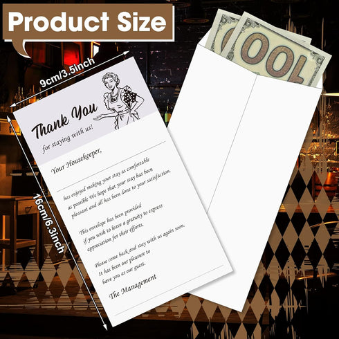 Geyee 100 Pack Housekeeping Thank You Tip Envelopes, Cash Self Adhesive Tip Envelopes for Hotel Motel Coin Seed Gratuity Key Cards Saving, White with Black Ink, 3.5 x 6.5 Inches by Geyee