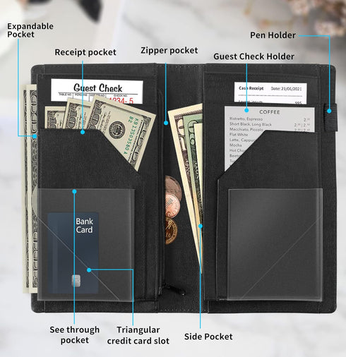 SDDFRHGH Book,5x9 Inch Server Book,Waitress Server Books for Waitress & Waiter, Cute PU Leather Serving Book Guest