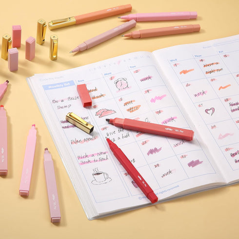 Mr. Pen Aesthetic Highlighters and Pens, 12 Pack, No Bleed Shades of Pink, Black Ink Bible Highlighters, Highlighter