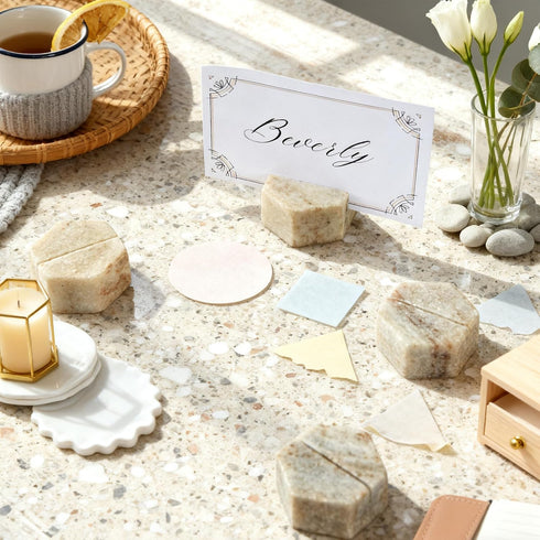 Generic 4 Marble Hexagon Place Card Holders, Exquisite Marble Photo Display Stands, Piece Handmade Creative Card