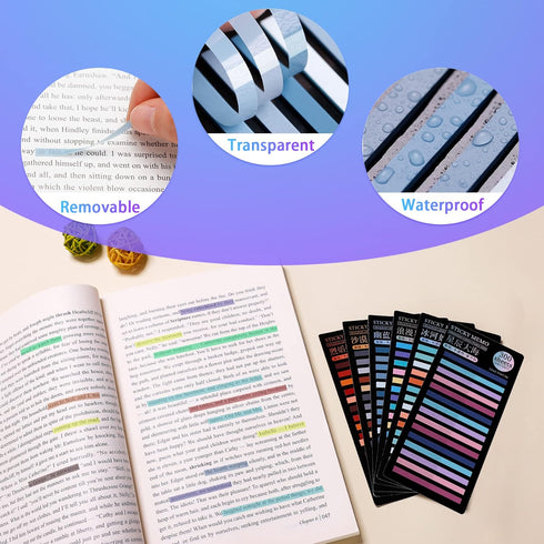 HAUTOCO 3600pcs Transparent Highlighter Tape, Removable Sticky Notes for Annotating Books, Office Supplies