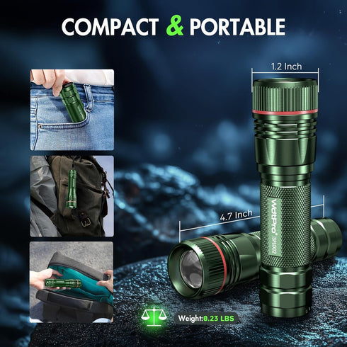 2 Pack 10H WdtPro Rechargeable Flashlights High Lumens, Long Lasting Super Bright EDC Flashlight, LED Mini Tactical