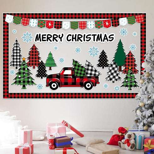 Christmas Bulletin Board Decoration Set Merry Christmas Paper Cutouts and Blackboard Border for Holiday Classroom