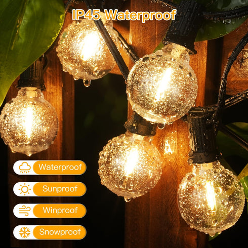50FT 25+2 G40 Bulbs 2700K Ollny Outdoor String Lights, Waterproof Connectable Shatterproof Patio Lights with Edison