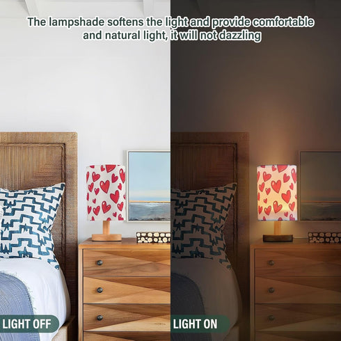 ALAZA Bedside Table Lamp for Bedroom Red Love Heart Nightstand LED Light Lamps with USB Port Linen Fabric Shade Table