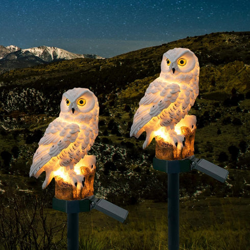 DOUBLE 2 C Solar Garden Light, Owl Stake Light, Waterproof Warm White LED for Garden, Patio, Yard Decoration