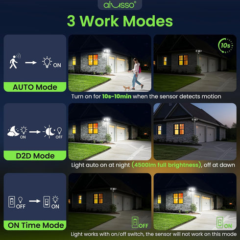 120V, 3CCT 3000K/4000K/6500K Light,ETL,3 40W 4500LM ALUSSO Motion Sensor Outdoor Lights Hardwired(Not Solar),Flood