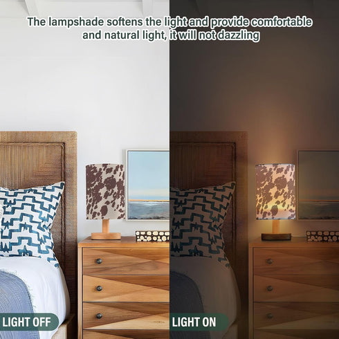 Bedside Lamp Cow Horse Print Brown Spots Table Lamp for Bedroom LED Nightstand Lamp Shade USB Ports Wood Base