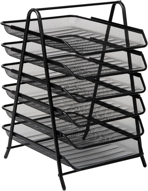 Mind Reader 6-Tier Paper Tray Desktop Organizer, Metal Mesh File Storage for Office, Black