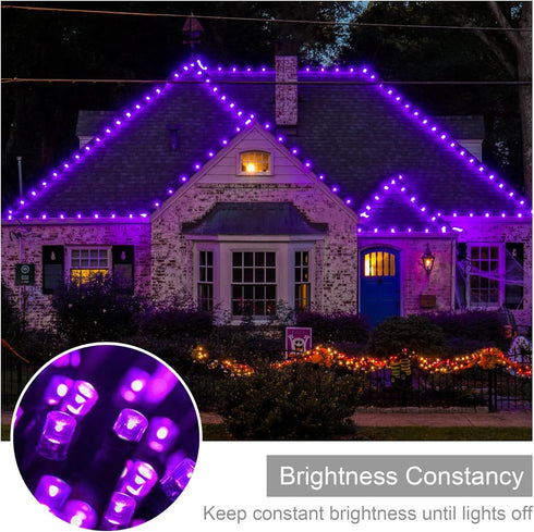 weillsnow 164FT 500 8 164FT) LED Purple Christmas Lights, Modes Waterproof Plug in String Lights for Halloween
