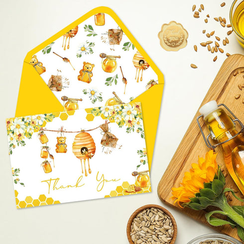50 Pack Summer Whaline Little Honey Bee Baby Shower Thank You Cards Boxed Yellow Bear Greeting Cards with Envelopes