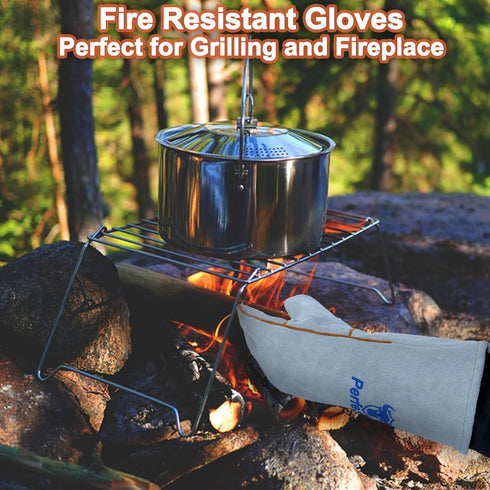 Welding Gloves 16 Inches - Heat Fire Resistant Leather Mitts for Tig/Mig/Stick and BBQ