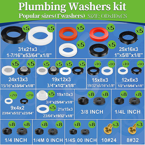 258 2-in-1 Set ZDBB Pcs Spigot Washer & Hose Gasket Kit for Assorted Outdoor Faucet Garden Hose Valve Stem Worn Out