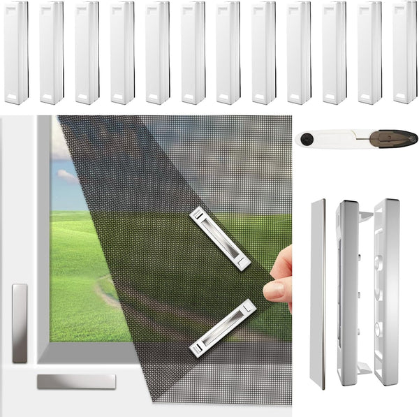 Magnetic Window Screen, Adjustable DIY Window Net Max 59 x 51 with Magnetic Fastener, Fiberglass Fine Mesh