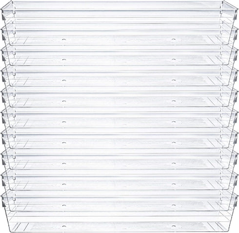 Kingrol 10 Pack 12 x 3 x 2 Inch Clear Drawer Organizer Trays, Desk Drawer Divider Storage Bins, Storage Box Set for Kitchen Bathroom Office Supplies by Kingrol
