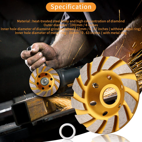 4 Inch Turbo Diamond Grinding Cup Wheel, 12 Segs Heavy Duty Angle Grinder Wheels, 4pcs