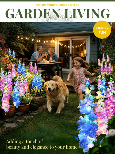3 Pack 2 GIGALUMI Solar Lights Outdoor for Garden Decor, Solar Flower Lights Waterproof, Lighting Modes Delphinium