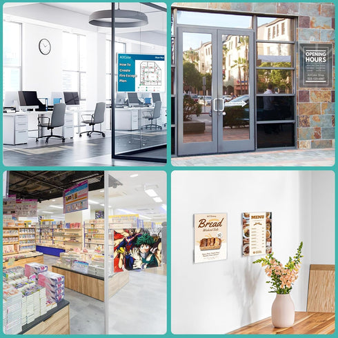 Wall Mount Sign Holder 8.5x11 Landscape, Clear Plastic Picture Frame with Double Sided Adhesive Tape, 3 Pcs