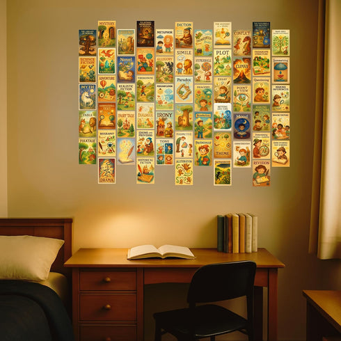 Print'N'Art 4x6 Inches 60 English Literary Genres Elements Posters - pcs Double Sided Educational Classroom Must Have