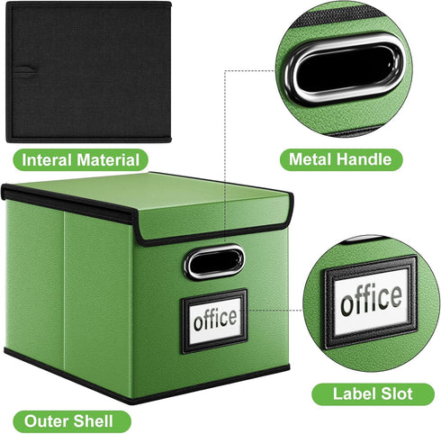 Huolewa Portable Leather File Organizer Boxes, Collapsible Document Storage with Lids for Letter/Legal Files