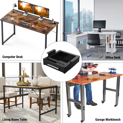 Under Desk Drawer Storage, Pull-Out Hidden Counter Drawer, Metal Sliding Organizer, Optional Bracket Height, Black