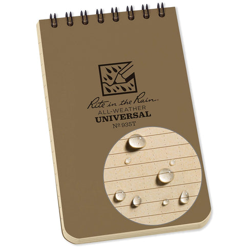 Rite In The Rain Weatherproof Top Spiral Notebook, 3" x 5", Tan Cover, Universal Pattern