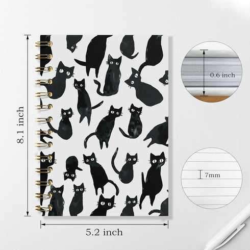 Cat Notebook, Cat Journal, Black Cat Spiral Notebook, Cat Office Supplies, 5.5x8.3 Inches