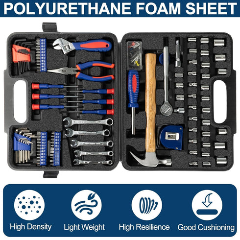 MYFAMIREA 4 PCS Polyurethane Foam Sheets, 16" L x 12" W x 1.6" T, High Density Cushion Foams for Packing, Craft, Black