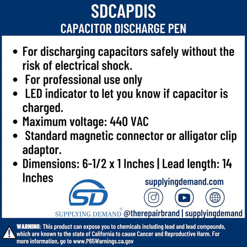 CAPDIS Capacitor Discharge Pen Tool by Supplying Demand, 14 Inch Lead with LED Indicator, 440 VAC Max