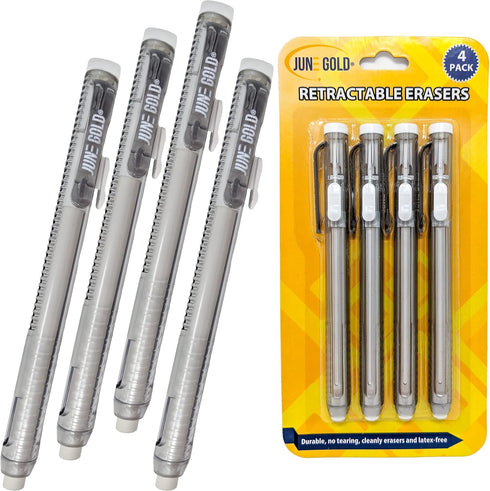 June Gold 4 Pack Retractable Mechanical Pen Erasers, Latex-Free White Vinyl for Precision Erasing