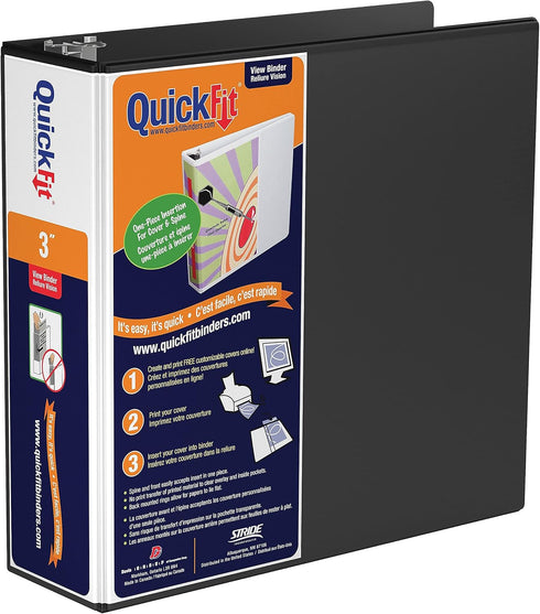 QuickFit View 3 Ring Binder, Angle D-Ring Binder with Clear-View Cover, 3 Inches Wide, Black