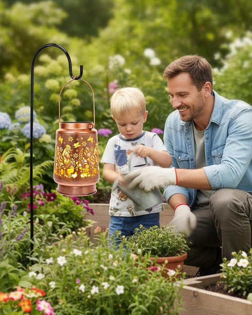 Chicken Solar Lantern Outdoor - Rooster Decor Waterproof Hanging Lights Decorative Metal Lighting Lamp for Garden Patio