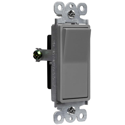 ENERLITES Single Pole Decorator Paddle Light Switch, Residential Grade, 15A 120V-277V, Gloss Finish, Grounding Screw, Back Insert and Side Terminals, 91150-GY, Gray