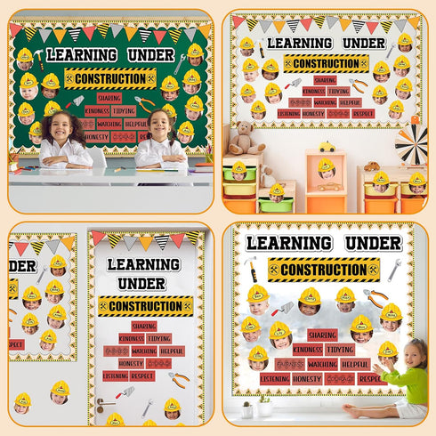 Set gisgfim Construction Bulletin Board Decorations Learning Under Construction Paper Cutouts DIY Photo Helmet