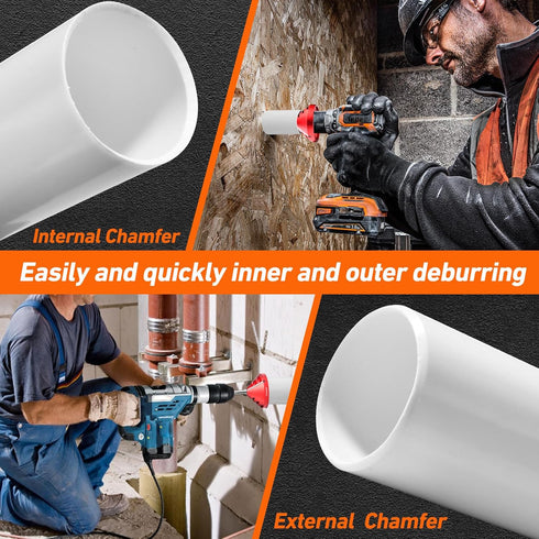 2 in 1 Inner-Outer PVC Deburring Tool, Pipe Deburring Reamer Plumbing Tool for Various PVC Pipe Sizes