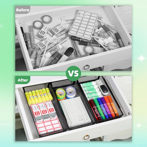 ihomecooker Mesh Tray Silverware Drawer Organizer - Utensil Cutlery Tray with Interlocking Arm Dividers for Home and