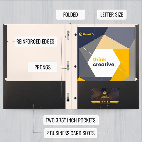 Better Office Products Black Paper 2 Pocket Folders with Prongs, 50 Pack, Letter Size