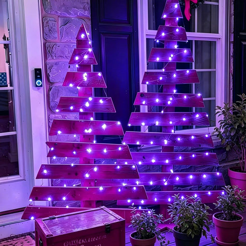 2 Pack 66ft 200 8 QITONG Solar Fairy Lights Outdoor Waterproof, Each LED Purple Christmas String Lights, Silver Wire