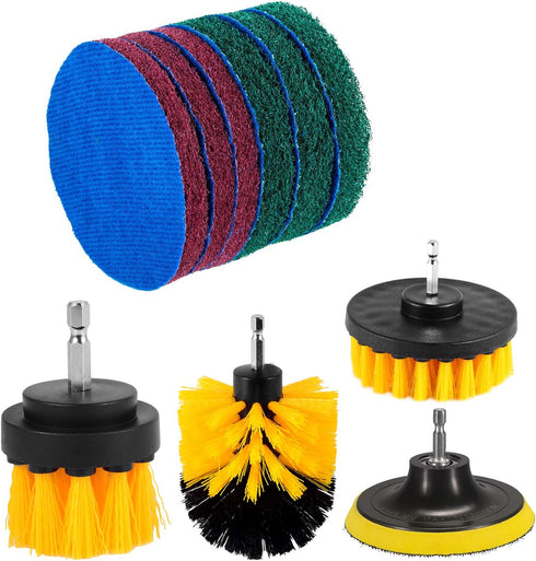 4 Inch 2 Inch Kichwit Drill Power Brush Tile Scrubber Scouring Pads Cleaning Kit, Small Brush Included, Heavy Duty