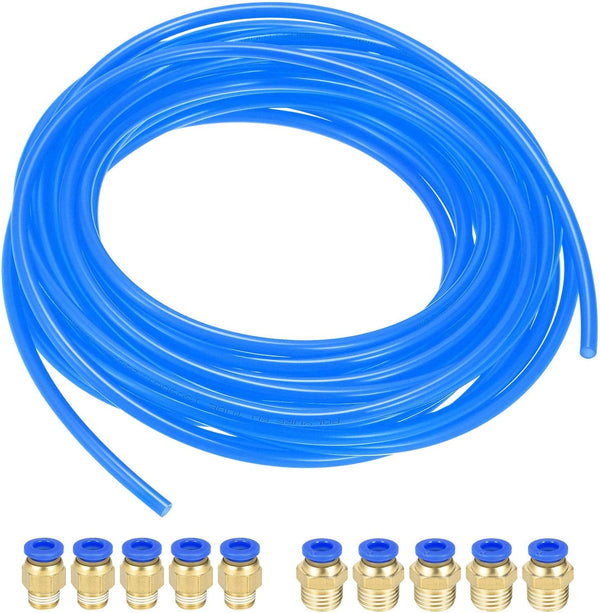 uxcell Air Compressor Tube 4mm(5/32'') ID x 6mm(1/4'') OD x 10m/32.8Ft Blue Pneumatic Hose with 2 Connect Fittings