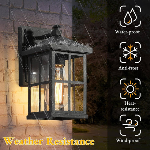 LALUZ Black Outdoor Wall Sconce Lights, Modern Farmhouse Porch Lights Outdoor Wall Mounted with Clear Glass, Waterproof